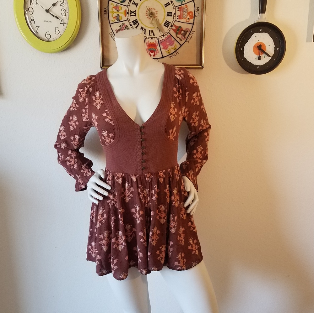 Ecote Boho Maroon Romper Sz M